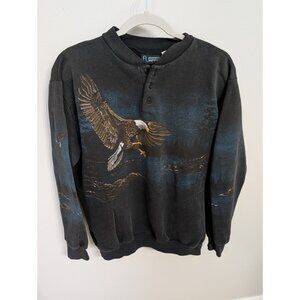 VTG Sportswear Bald Eagle All Over Print Sweatshirt USA Made Sz Large Pockets
